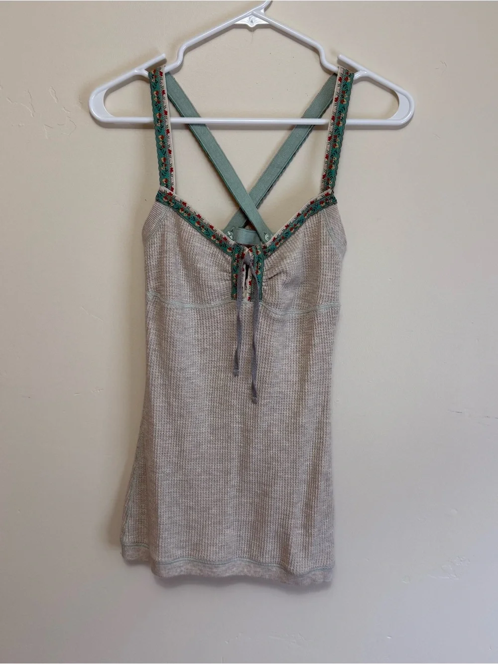 Free People Grey Waffle Knit Cotton Tank Small Boho